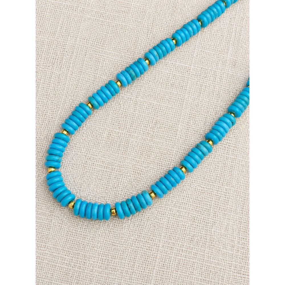Turquoise Magnesite Rondelle Necklace Gold Beaded Western Southwestern
